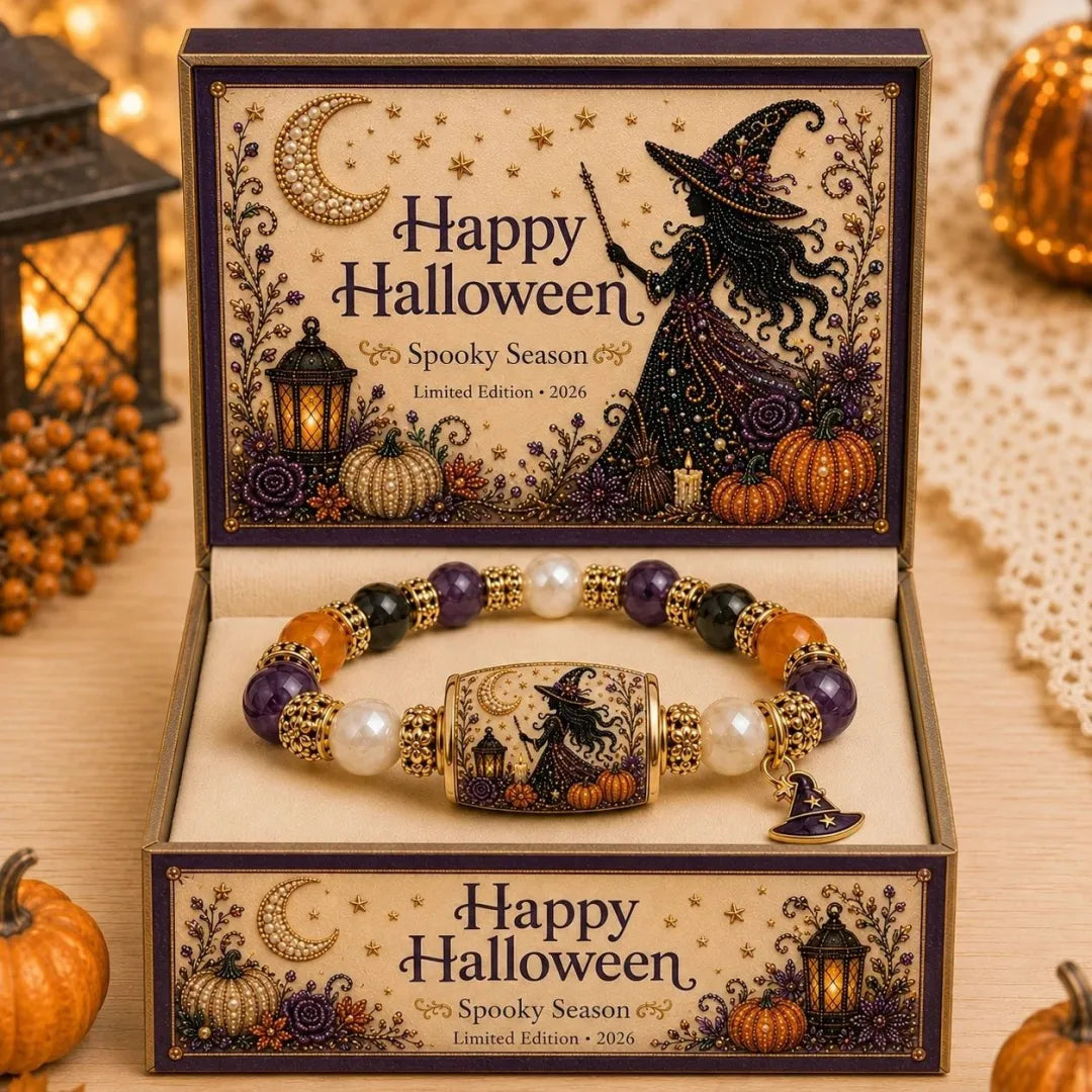 ⏰Last day Promotion 🔥-🎃 Halloween Beaded Bracelet – Black Cat & Pumpkin Charm Spooky Season Jewelry Gift