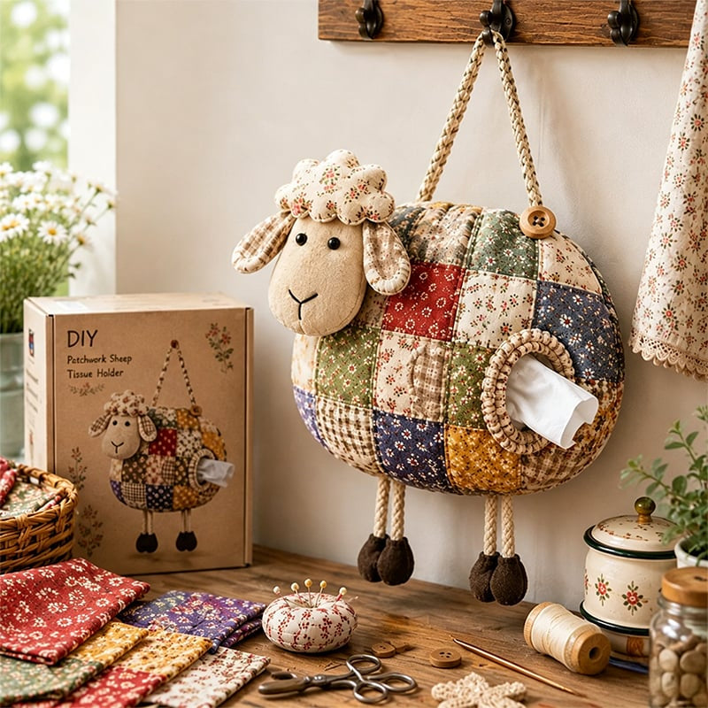 ⏰Last day Promotion 🔥-🐻 Create a Cute Patchwork Animal Tissue Box with This Fun DIY Sewing Kit ✨