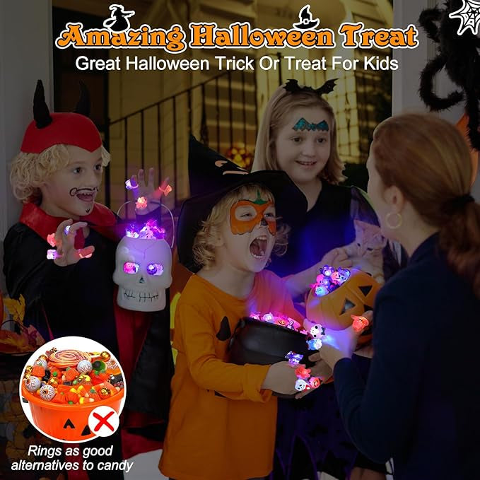 ⏰Last day Promotion 🔥-✨ LED Light Halloween Glowing Ring💍 | Flashing Light-Up Party Favor for Halloween Night 👻