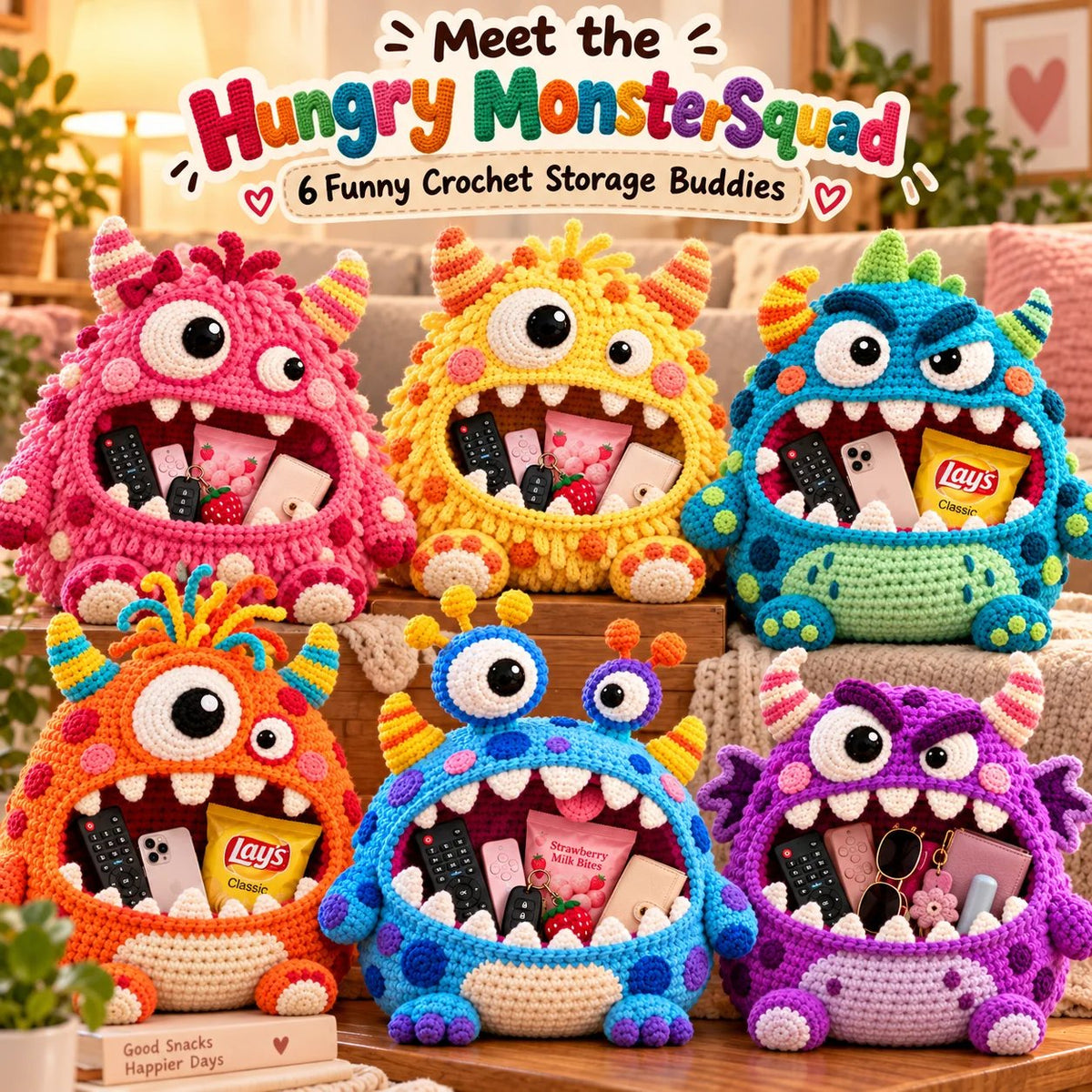👾 Last Day 50% OFF✨-🧶Cute Hungry Monster Crochet Storage Buddies for Clutter ✨