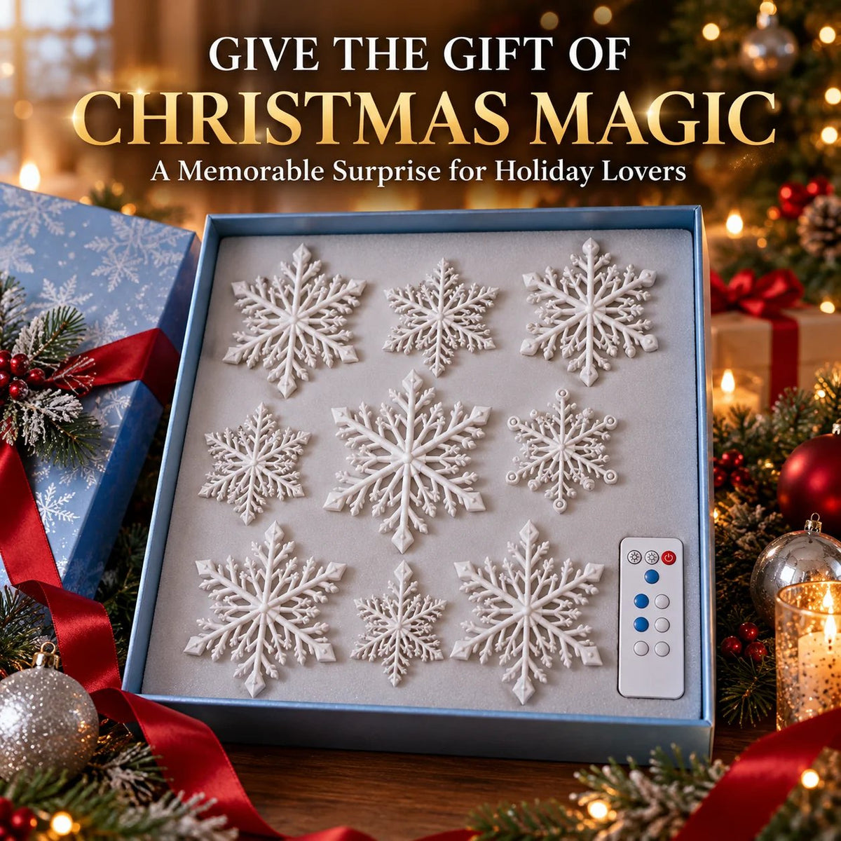 ⏳Last day Promotion 🔥-❄️LED Snowflake Wall Lights with 3D Glow & Remote Control for Magical Christmas Decor ✨
