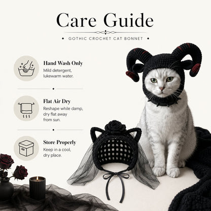🥳HOT SALE💞50% OFF-🐱 Handmade Gothic Crochet Cat Hat for Cute, Unique & Spooky Style 🖤