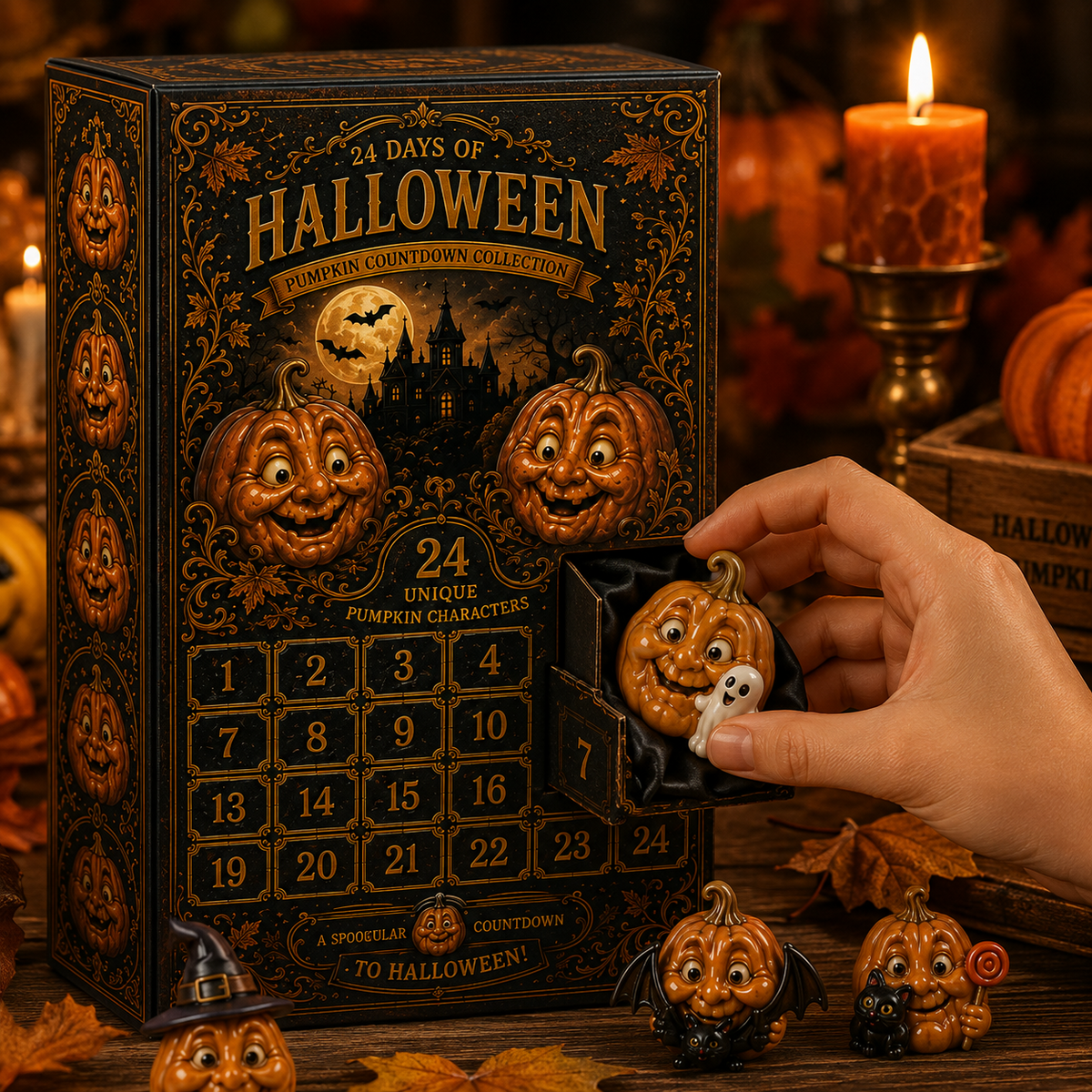 🎁 Last Day 50% OFF✨-🎃24-Day Christmas Countdown Advent Calendar with Halloween Pumpkin Ornaments🎄