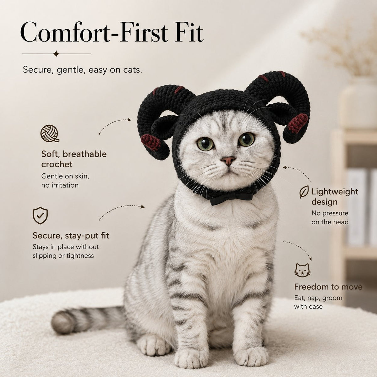 🥳HOT SALE💞50% OFF-🐱 Handmade Gothic Crochet Cat Hat for Cute, Unique & Spooky Style 🖤