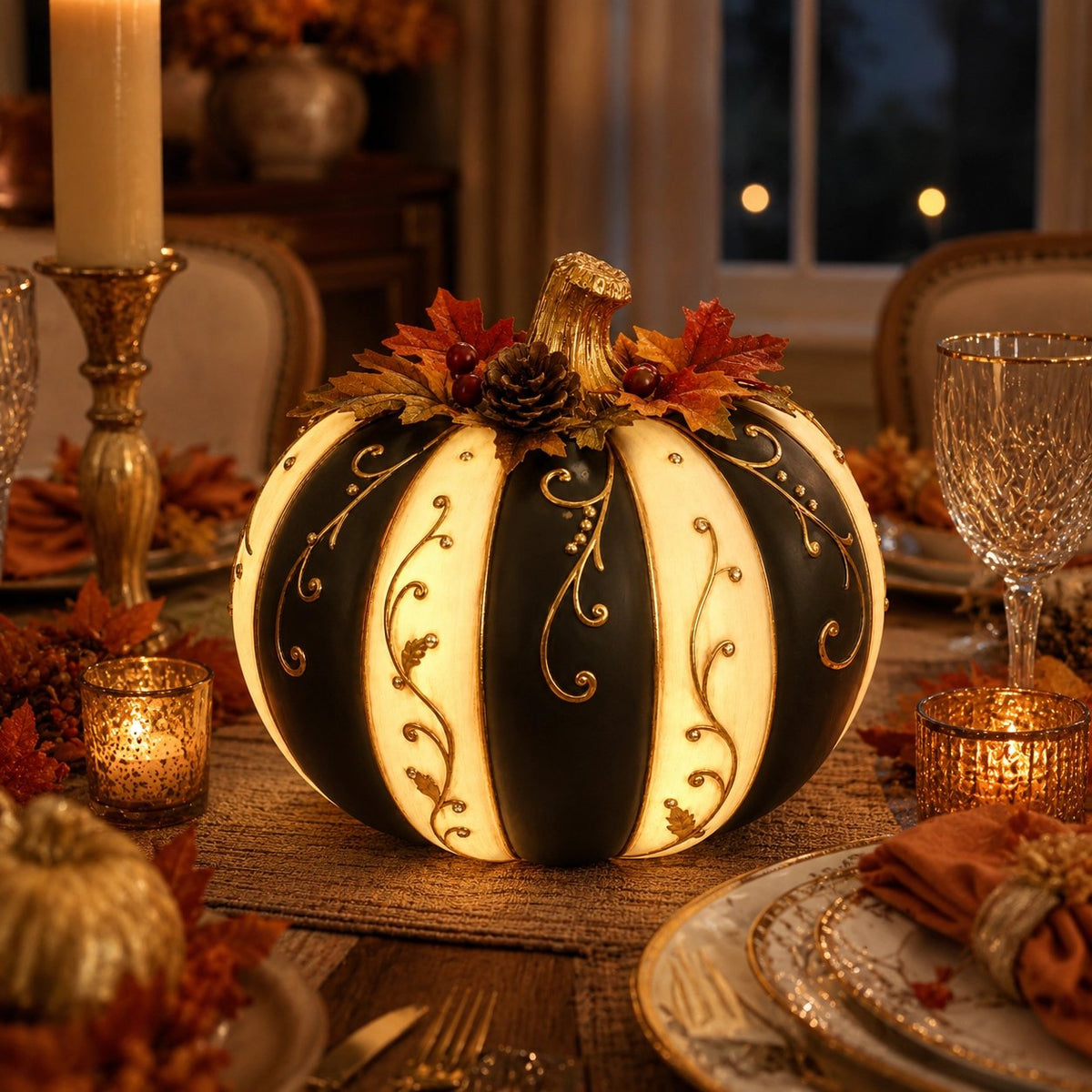 🔥 Last Day 50% OFF✨-Lighted Black & Ivory Pumpkin Decor with Remote