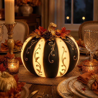 🔥 Last Day 50% OFF✨-Lighted Black & Ivory Pumpkin Decor with Remote