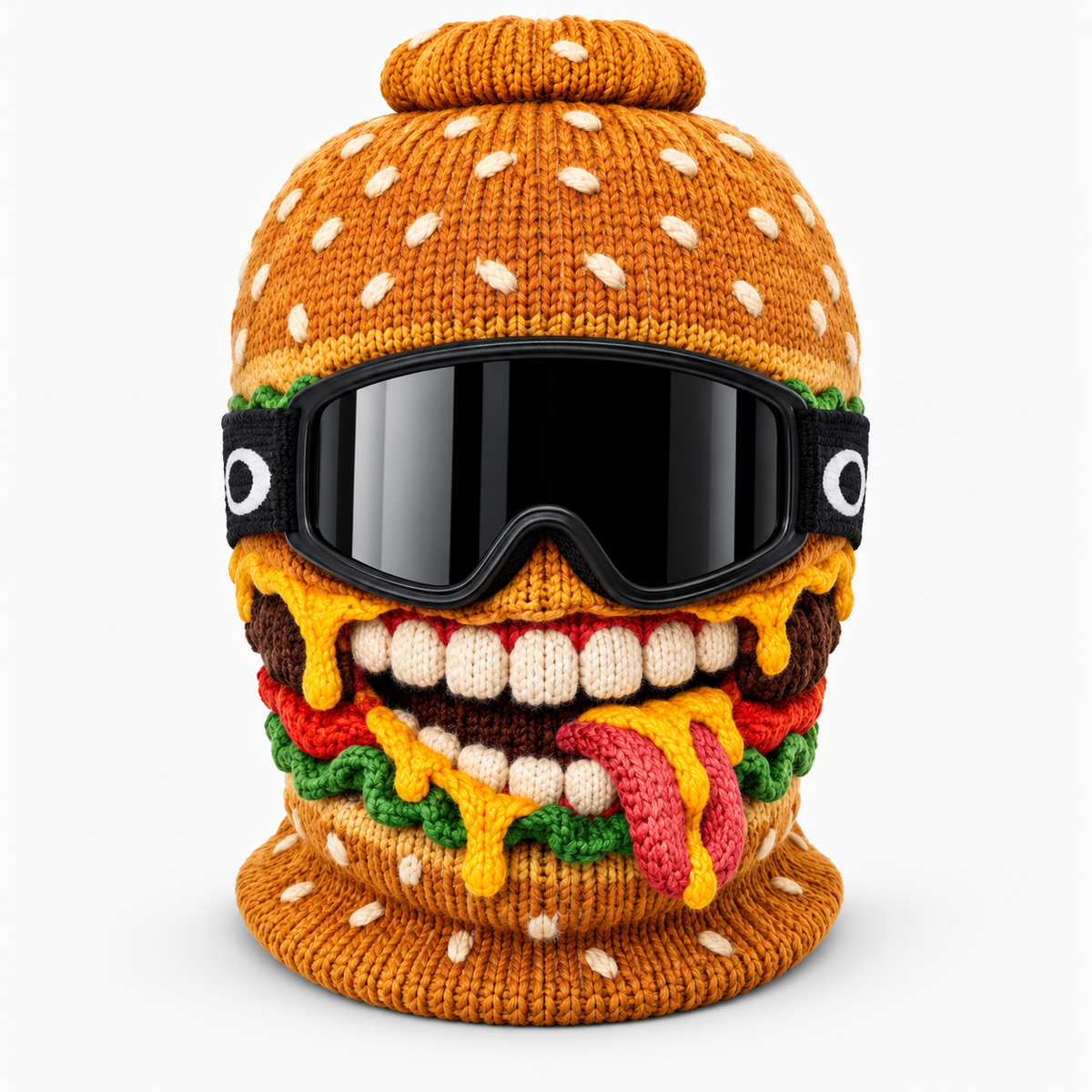 🍔 50% OFF – Funny Burger Monster Knit Ski Mask – Novelty Food Balaclava 😎❄️
