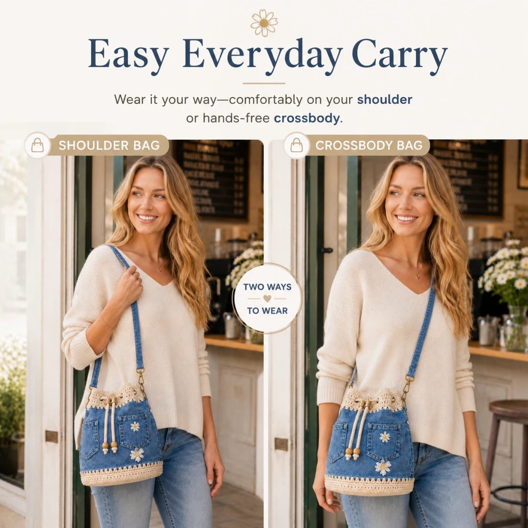 ✨ Hot Sale 50% -✨👜Handmade Denim Crochet Bucket Bag