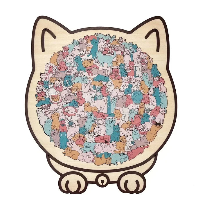 🎁135-Piece Morandi-Colored Cat Shaped Wooden Jigsaw Puzzle