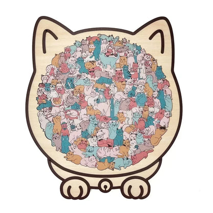 🎁135-Piece Morandi-Colored Cat Shaped Wooden Jigsaw Puzzle