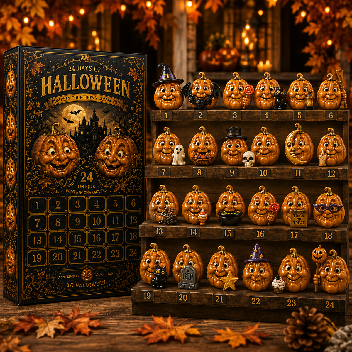 🎁 Last Day 50% OFF✨-🎃24-Day Christmas Countdown Advent Calendar with Halloween Pumpkin Ornaments🎄