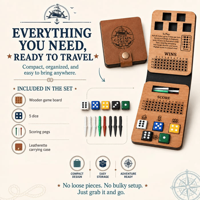 🔥 Last Day 50% OFF✨-⚓Ship, Captain, Crew Wooden Dice Game for Family Fun & Travel 🎲