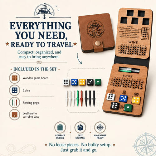 🔥 Last Day 50% OFF✨-⚓Ship, Captain, Crew Wooden Dice Game for Family Fun & Travel 🎲