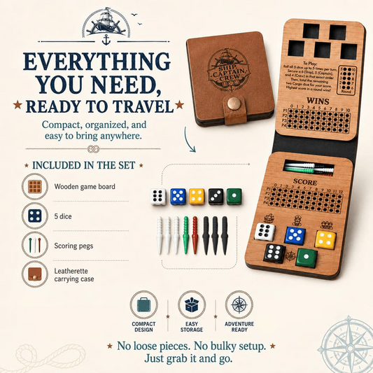 🔥 Last Day 50% OFF✨-⚓Ship, Captain, Crew Wooden Dice Game for Family Fun & Travel 🎲