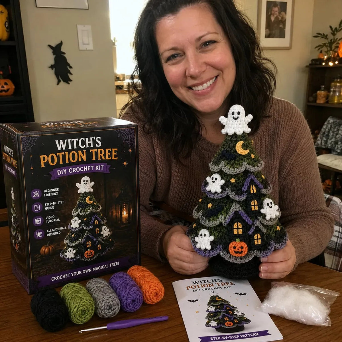🎃Last day Promotion ⏰-Last day Promotion 🔥-🧶DIY Halloween Crochet Tree Kit for a Spooky & Fun Tabletop Decoration 👻