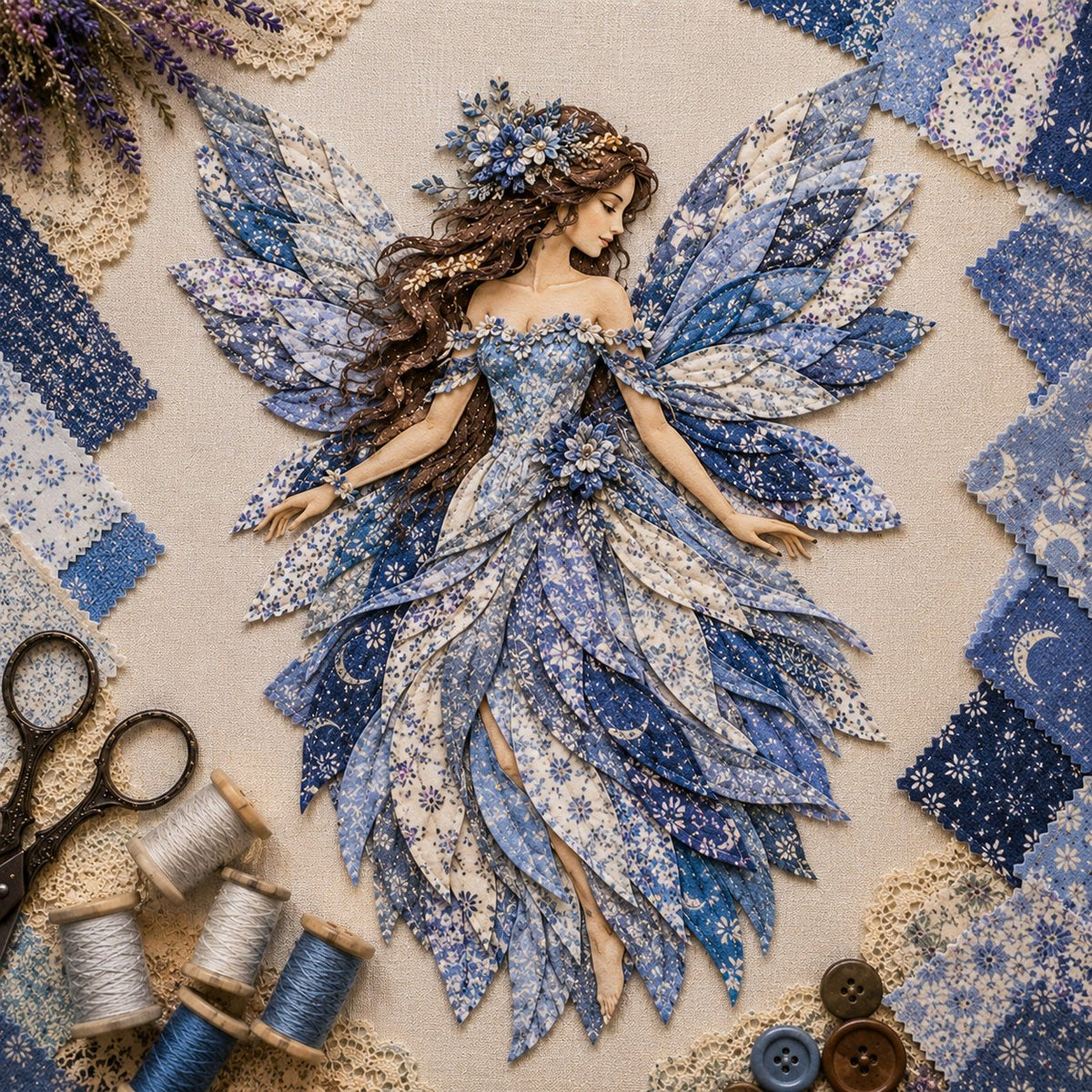 ⏰Last day Promotion 🔥-🧚Premium Fairy Patchwork DIY Kit for Whimsical Layered Fabric Art & Magical Floral Wall Decor 🌸