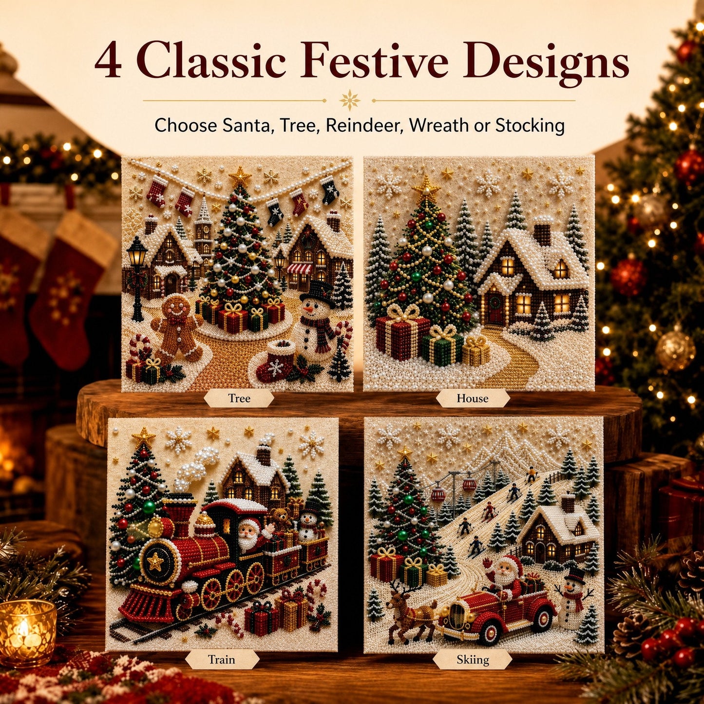 🎅 🎄 Premium 3D Pearl Christmas Wall Art Kit | Luxury Flocked Canvas with Scratch-Resistant Non-Fading Pearl Beads DIY Holiday Decor⛄️❄️