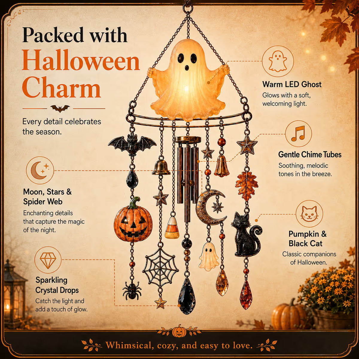 🔥Last day Promotion ✨-👻 Haunted Glow Ghost Wind Chime Adds Spooky Charm to Your Garden & Porch 🎃✨