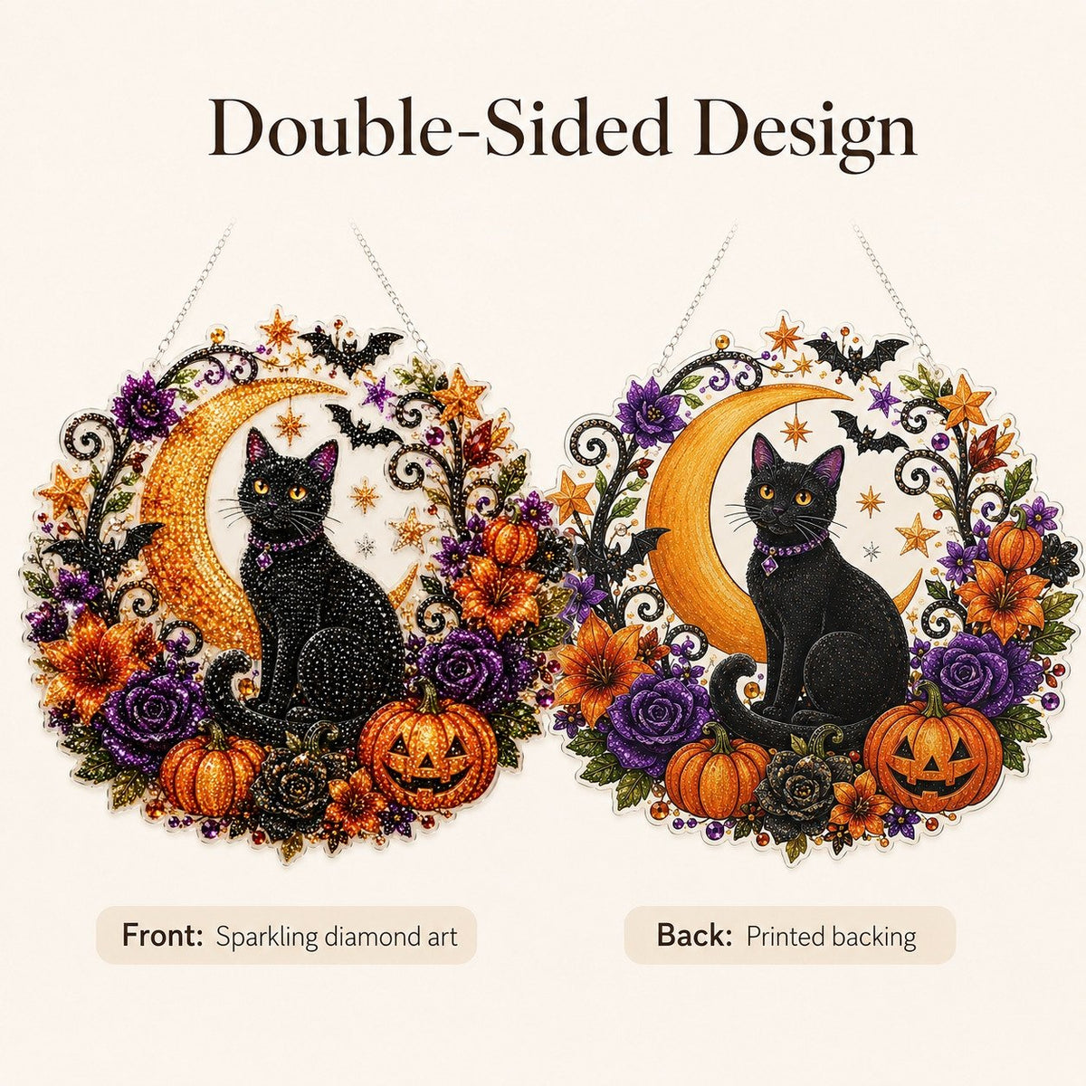 🔥Last Day 50% OFF-🎃Halloween Black Cat Moon Diamond Art Hanging Ornament Kit