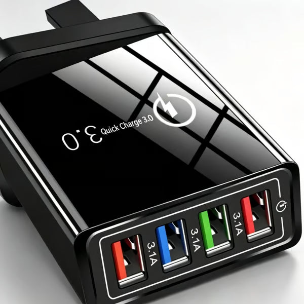 ⏰Last day Promotion 🔥-⚡ AI-GaN 4-Port Fast Charger – Quick Charge 3.0 Smart Power Hub for Multi-Device Charging🔋
