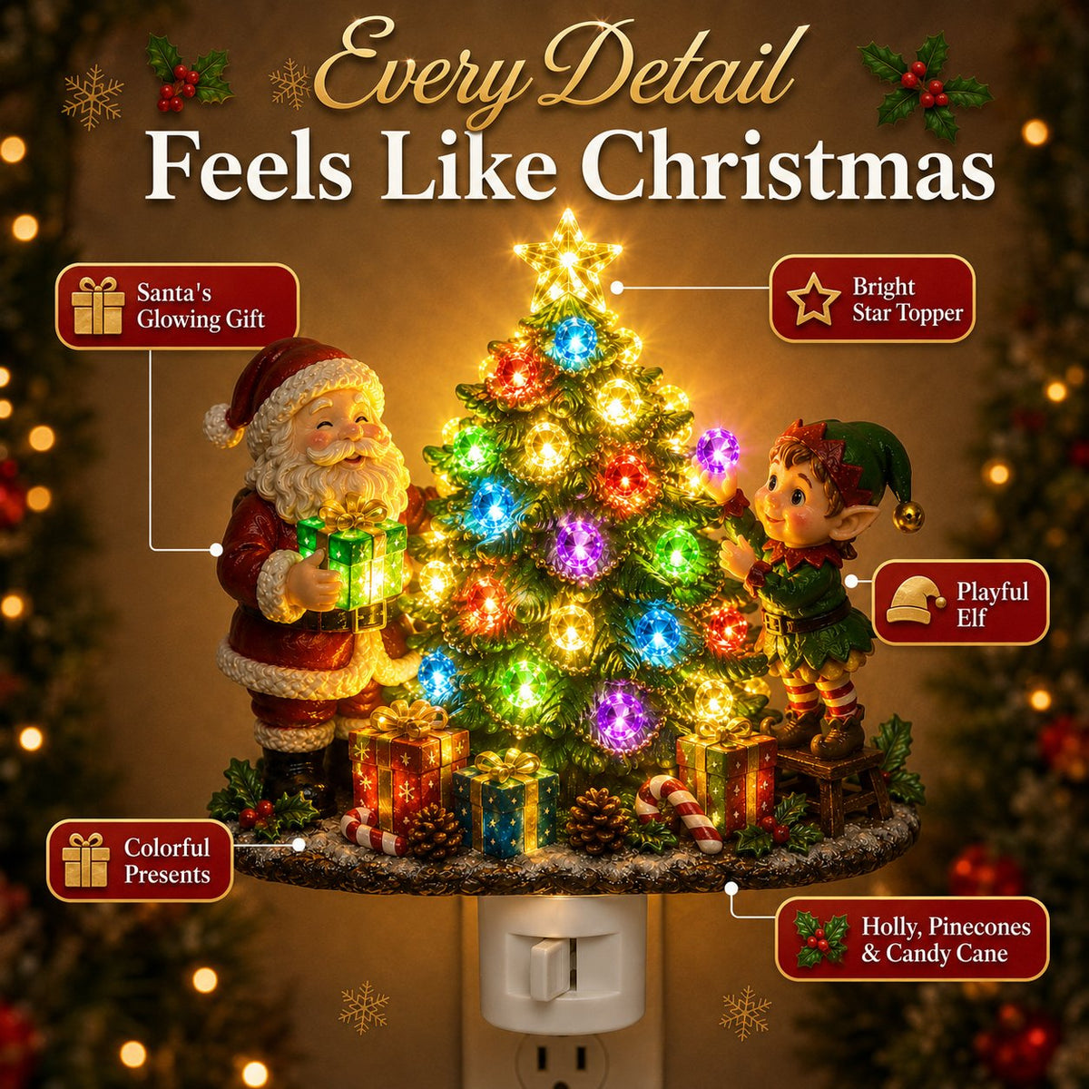 ⏰Last day Promotion 🔥-🎄 Jeweled Christmas Tree Night Light Adds Cozy Holiday Sparkle ✨