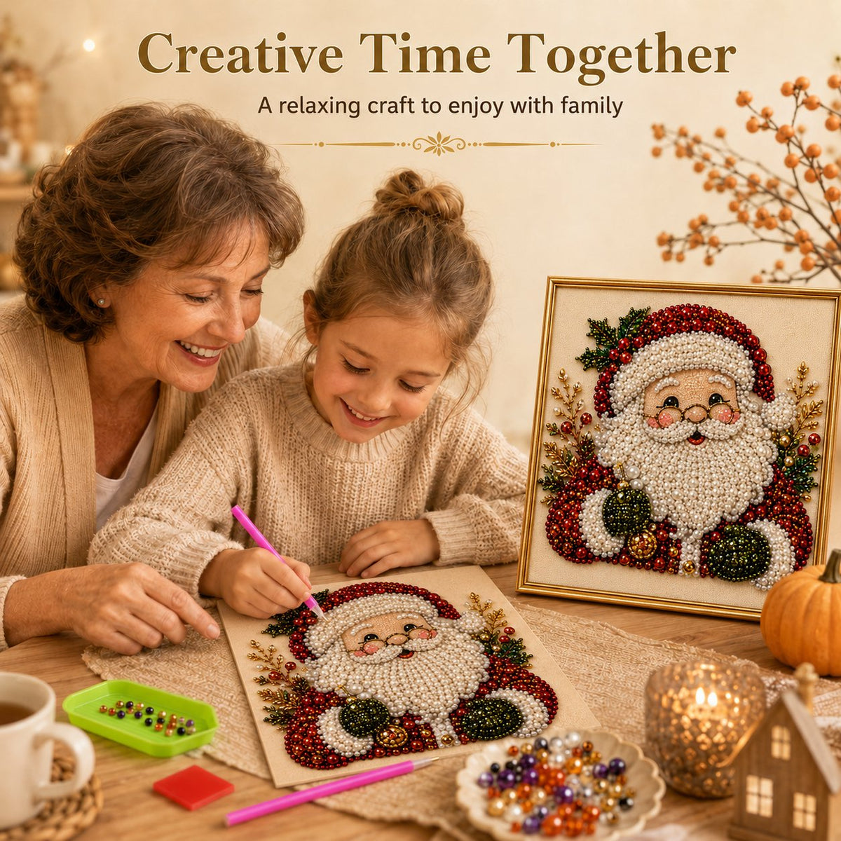 DIY Christmas Pearl Diamond Painting Art Kit With Frame Relaxing & Beginner-Friendly