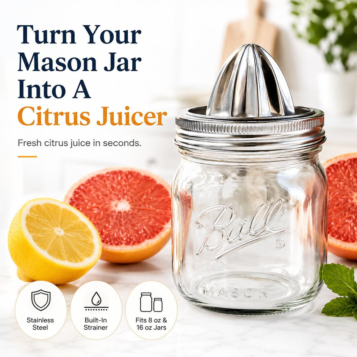 🔥 Holiday Celebration 50% OFF ✨-🍋Stainless Steel Wide Mouth Mason Juicer for Easy, Fresh Homemade Juicing 🍊