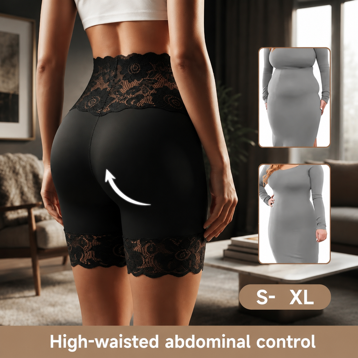 【Today's Special Offer】Women's High-Waisted Lace Shapewear Shorts – Smooth Silhouette Control