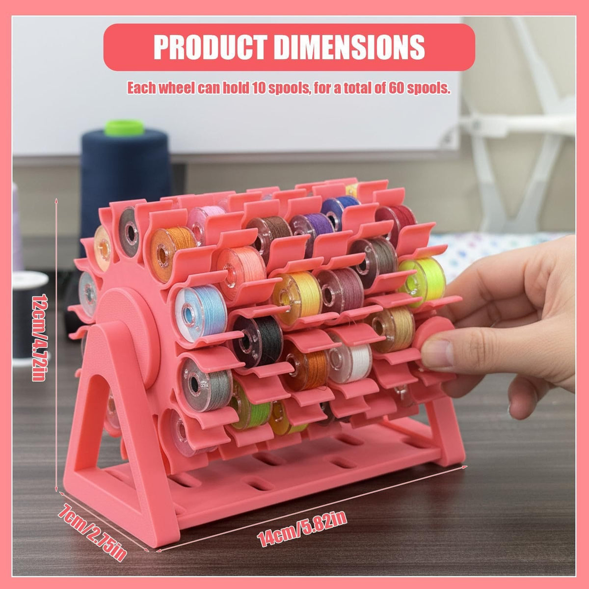 🧵360° Rotating Bobbin Organizer – Holds 60 A-Size Bobbins