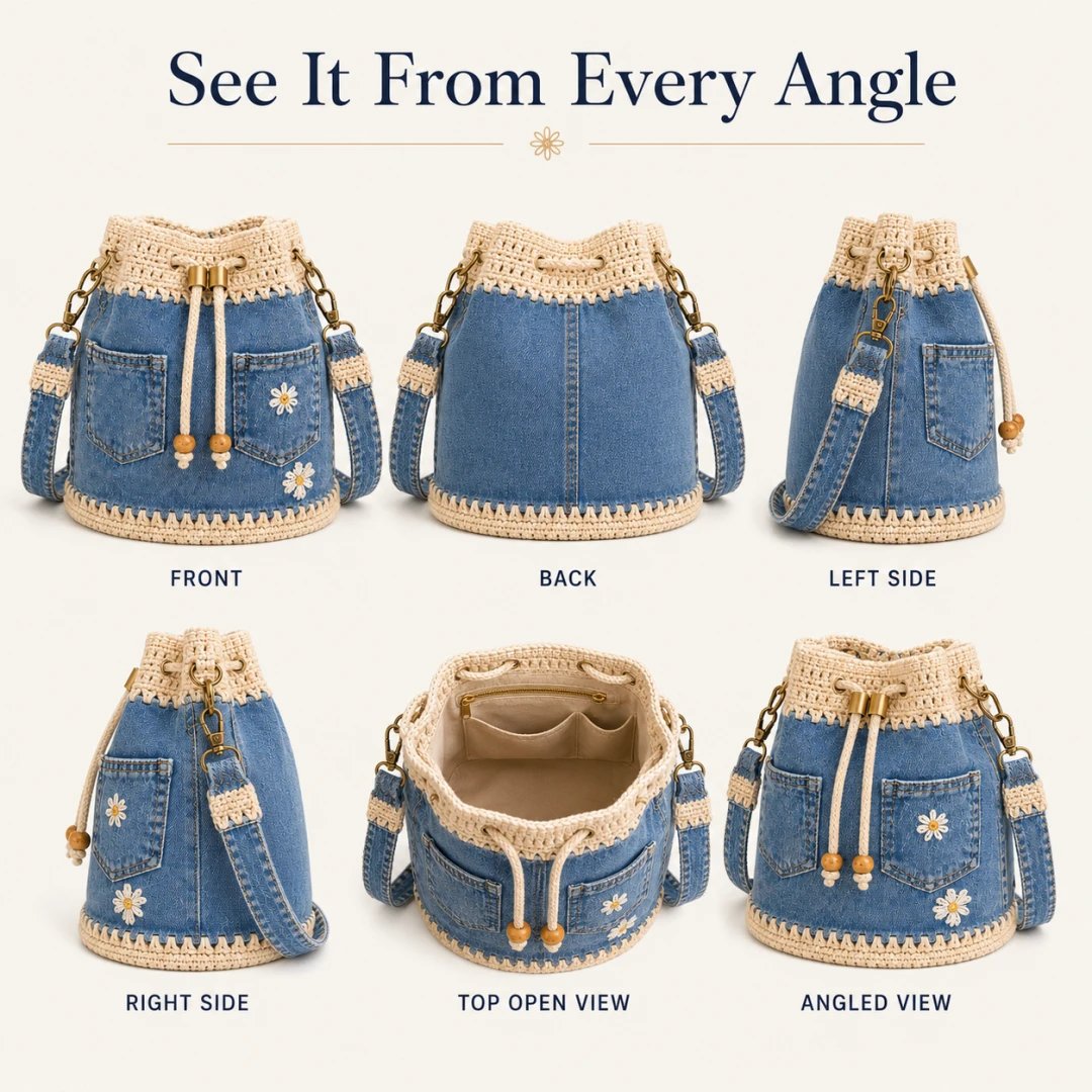 ✨ Hot Sale 50% -✨👜Handmade Denim Crochet Bucket Bag