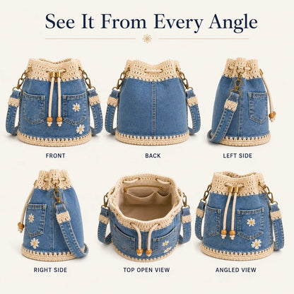 ✨👜Handmade Denim Crochet Bucket Bag