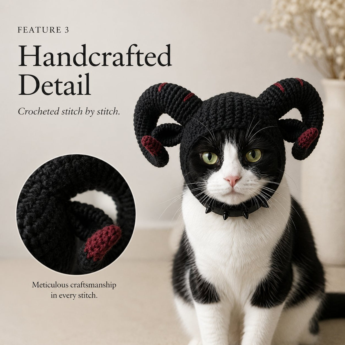 🥳HOT SALE💞50% OFF-🐱 Handmade Gothic Crochet Cat Hat for Cute, Unique & Spooky Style 🖤