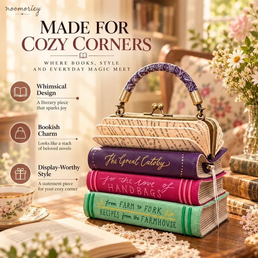 📚✨Book Stack Handbag – Vintage-Inspired Book-Shaped Top Handle Purse, Unique Gift for Book Lovers