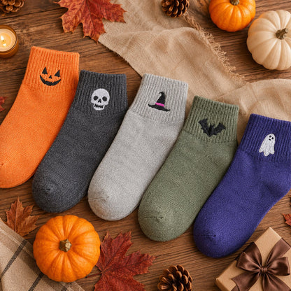 🎃Viral Halloween Embroidered Crew Socks – Cute Spooky Knit Socks | 100% Cotton✨