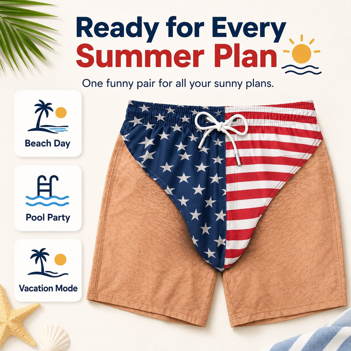 Funny Patriotic Men’s Swim Trunks – Freedom & Chill Summer Beach Shorts 🏖️😎
