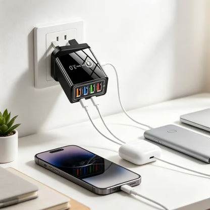 ⏰Last day Promotion 🔥-⚡ AI-GaN 4-Port Fast Charger – Quick Charge 3.0 Smart Power Hub for Multi-Device Charging🔋