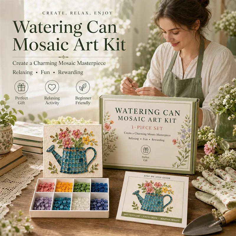 🌿Watering Can Mosaic Art Kit | Beginner-Friendly Floral DIY Craft with Vibrant Mosaic Beads & Sturdy Display Base✨