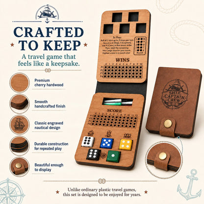 🔥 Last Day 50% OFF✨-⚓Ship, Captain, Crew Wooden Dice Game for Family Fun & Travel 🎲