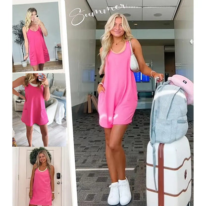 ⏰Last day Promotion 🔥-🔥 Women's Summer Tennis Dress with Built-In Shorts, Pockets & V-Neck Comfort ✨
