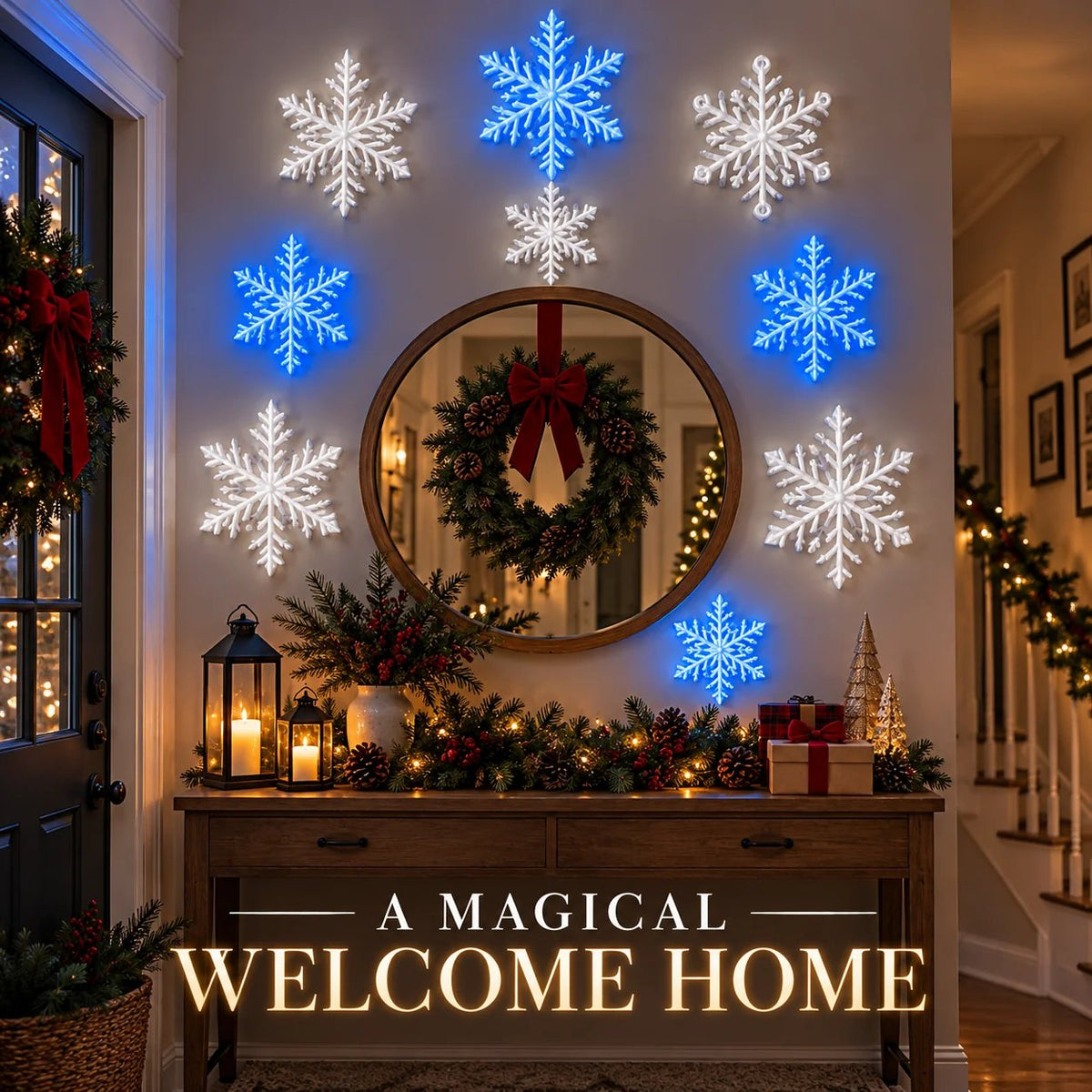 ⏳Last day Promotion 🔥-❄️LED Snowflake Wall Lights with 3D Glow & Remote Control for Magical Christmas Decor ✨