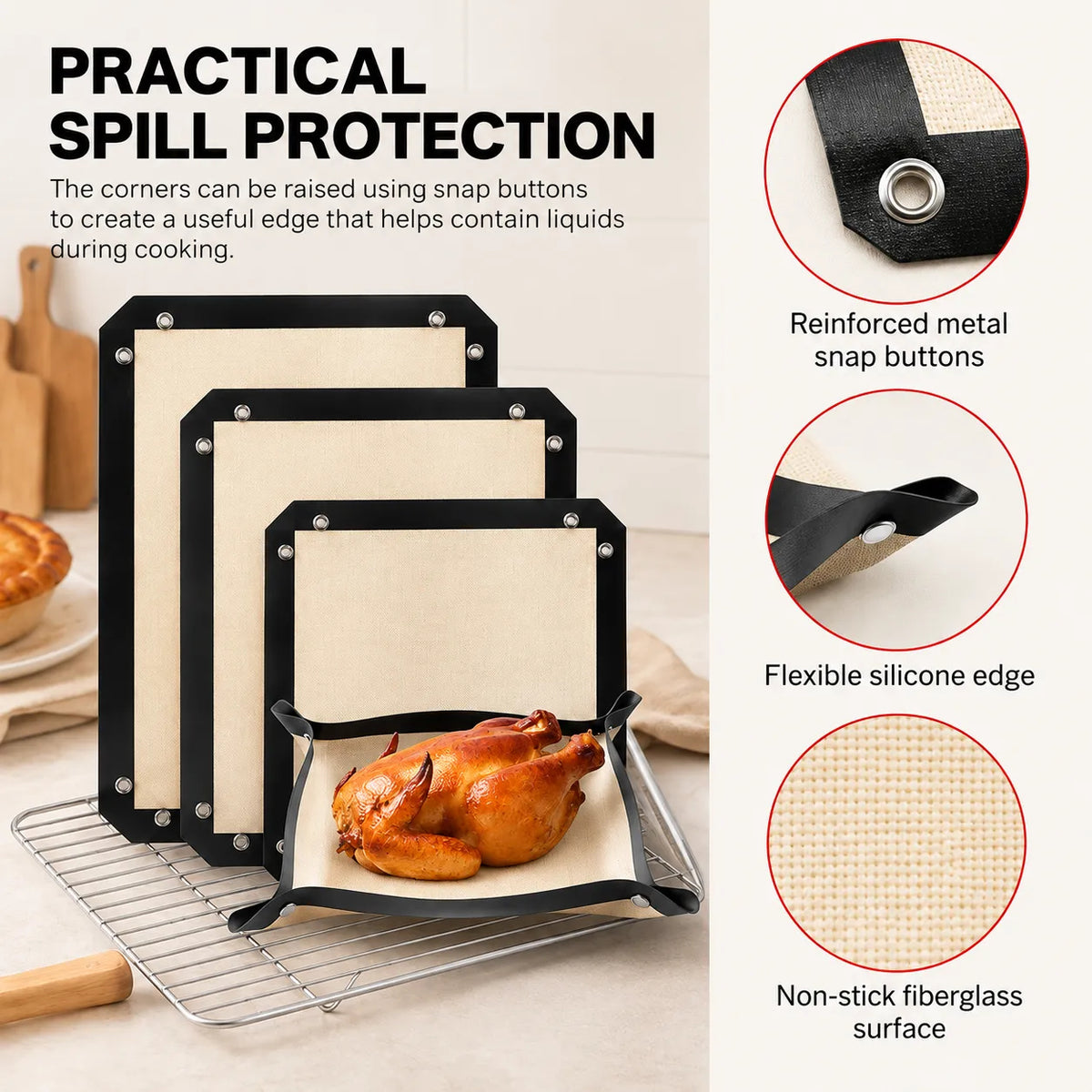 🍗 Last day Promotion ✨-Bake Mess-Free with This Clever Snap-On Silicone Mat! ✨