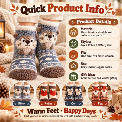 🐾 Holiday Celebration 50% OFF ✨-🦊 Cute 3D Animal Fuzzy Slipper Socks for Warmth ❄️