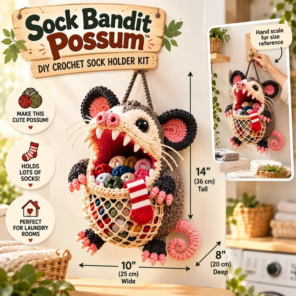 DIY Crochet Animal Sock Holder Kit | Funny Hanging Laundry Organizer & Creative Handmade Gift 🦈🐊