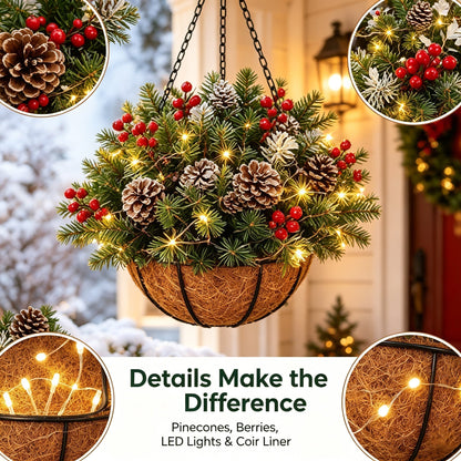 🎄 Last Day 50% OFF✨-🪴Pre-Lit Christmas Hanging Basket for Easy, Weather-Resistant Holiday Decor ✨
