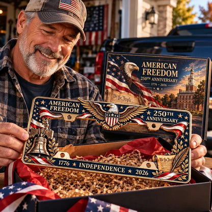🇺🇸 America 250th Anniversary Metal License Plate Frame – Patriotic Eagle & Freedom Edition, 1776–2026 🦅