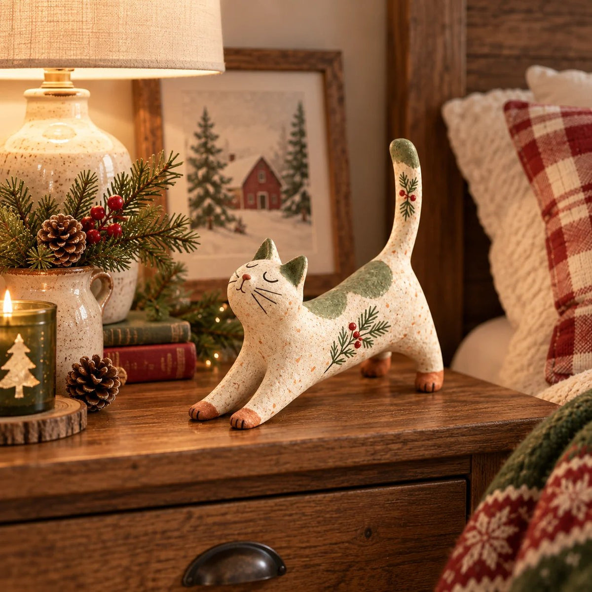 🐾 Holiday Celebration 50% OFF ✨-🐈 Woodland Christmas Cat Figurine for Cozy Holiday Decor 🏡