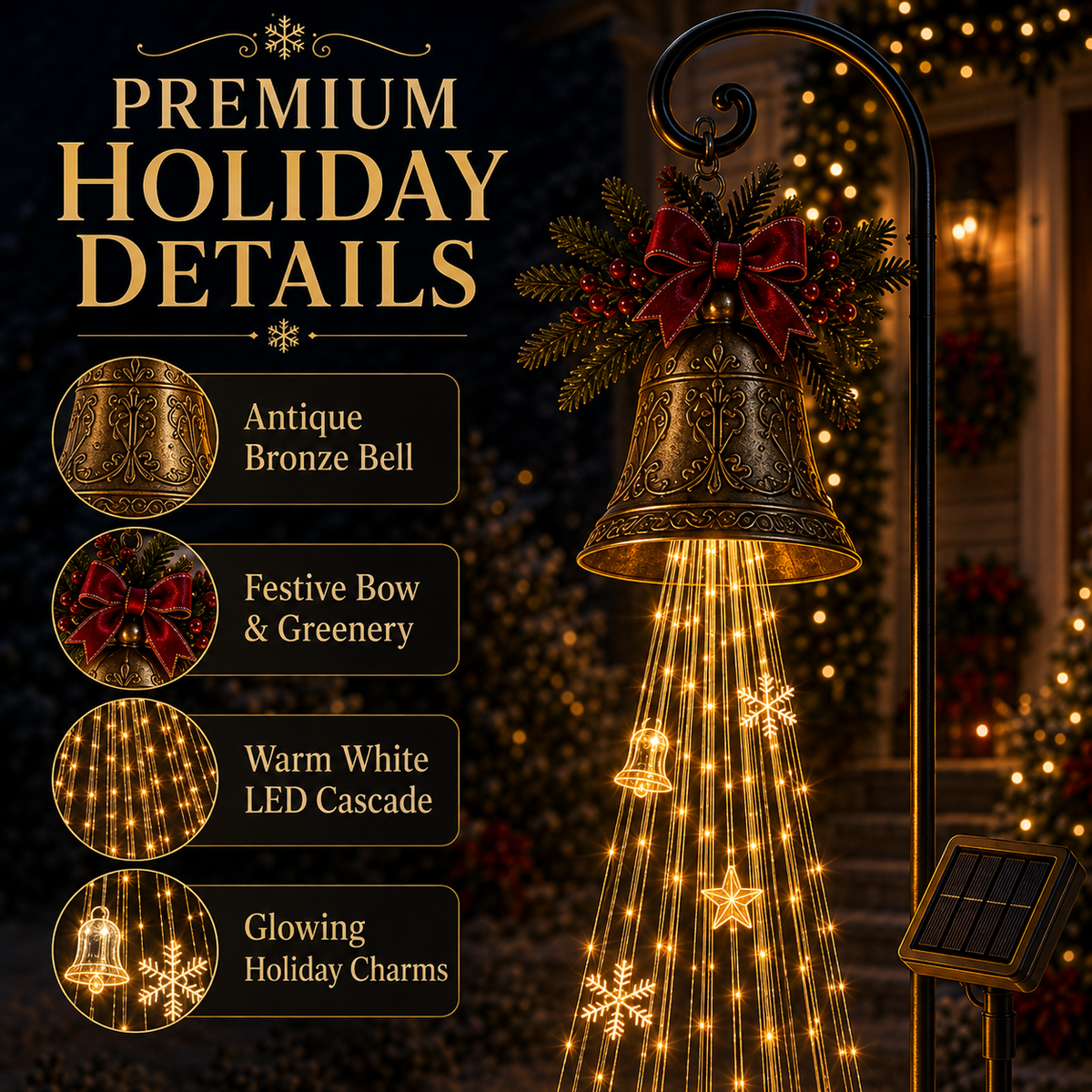 🎄HOT SALE 50% OFF💕 -🔔Christmas Bell Cascade Solar Yard Lights for Magical Outdoor Holiday Decor🎄