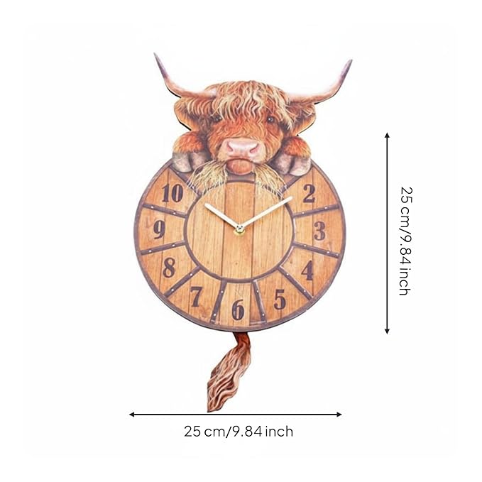 Swinging Tail Highland Cow Wall Clock