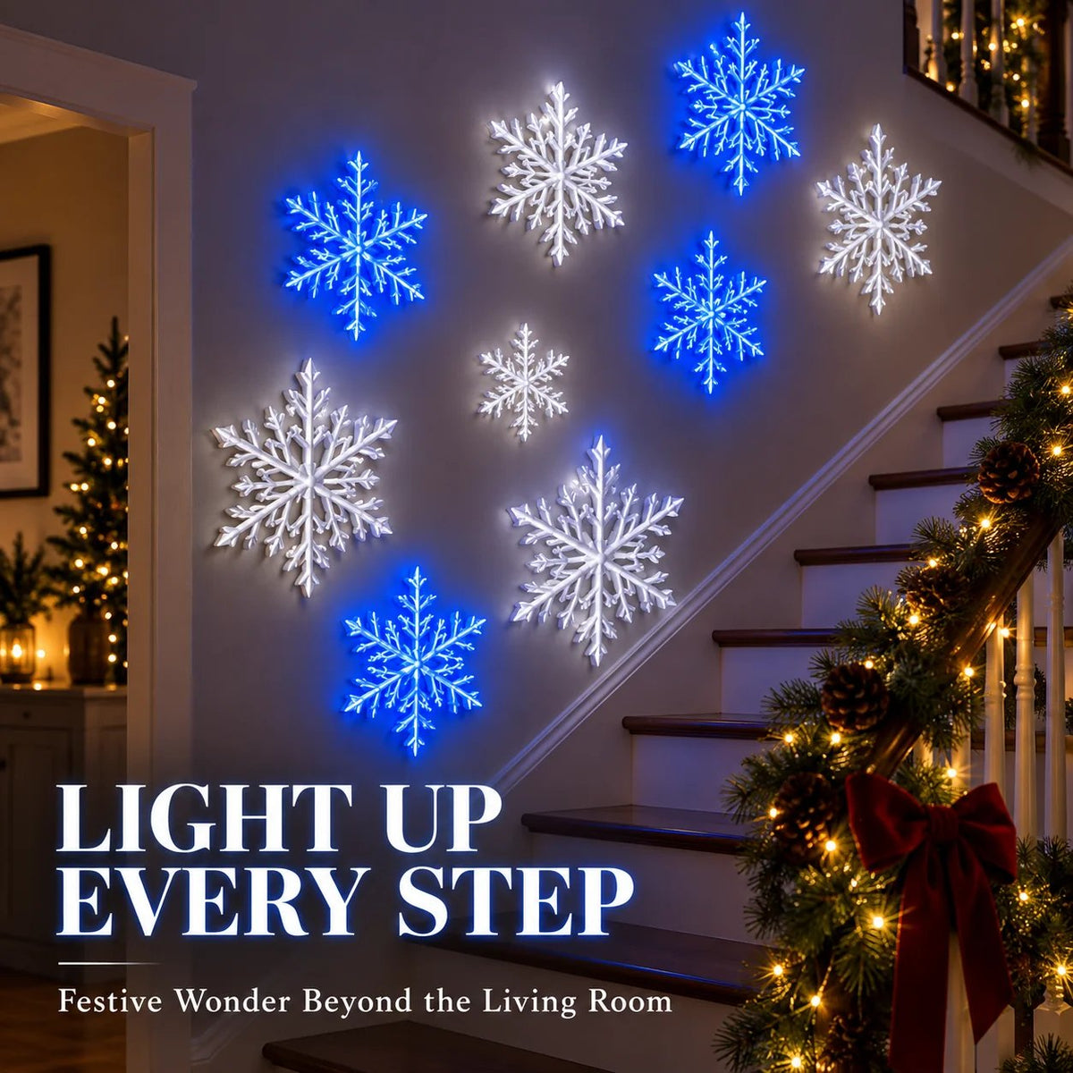 ⏳Last day Promotion 🔥-❄️LED Snowflake Wall Lights with 3D Glow & Remote Control for Magical Christmas Decor ✨