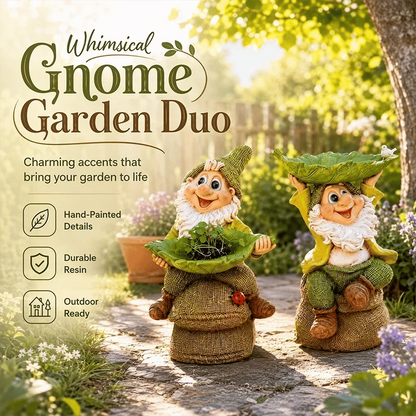 Birdie Butler Gnome — Whimsical Leaf Feeder Garden Statue